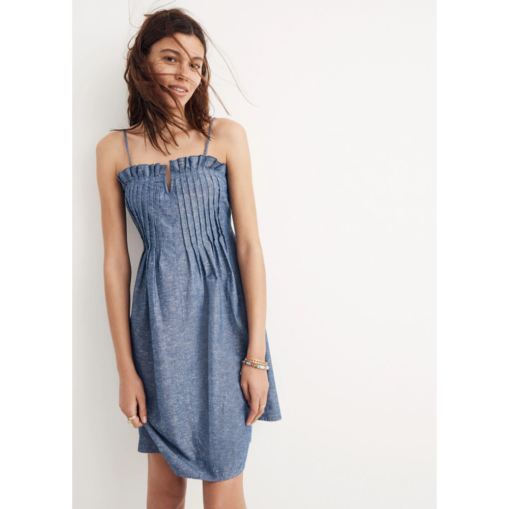 Madewell Denim Pintuck Cami Dress Womens 4 Chambray Sundress 70s Cottage